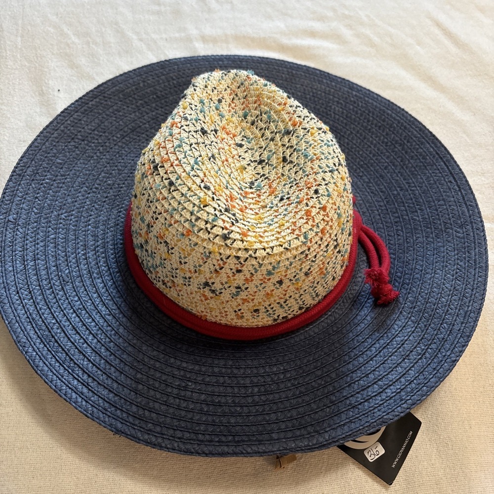 Giovannio New York Blue Multicolor Speckled Sun Hat Wide Brim Paper Beach Cruise - Picture 5 of 11